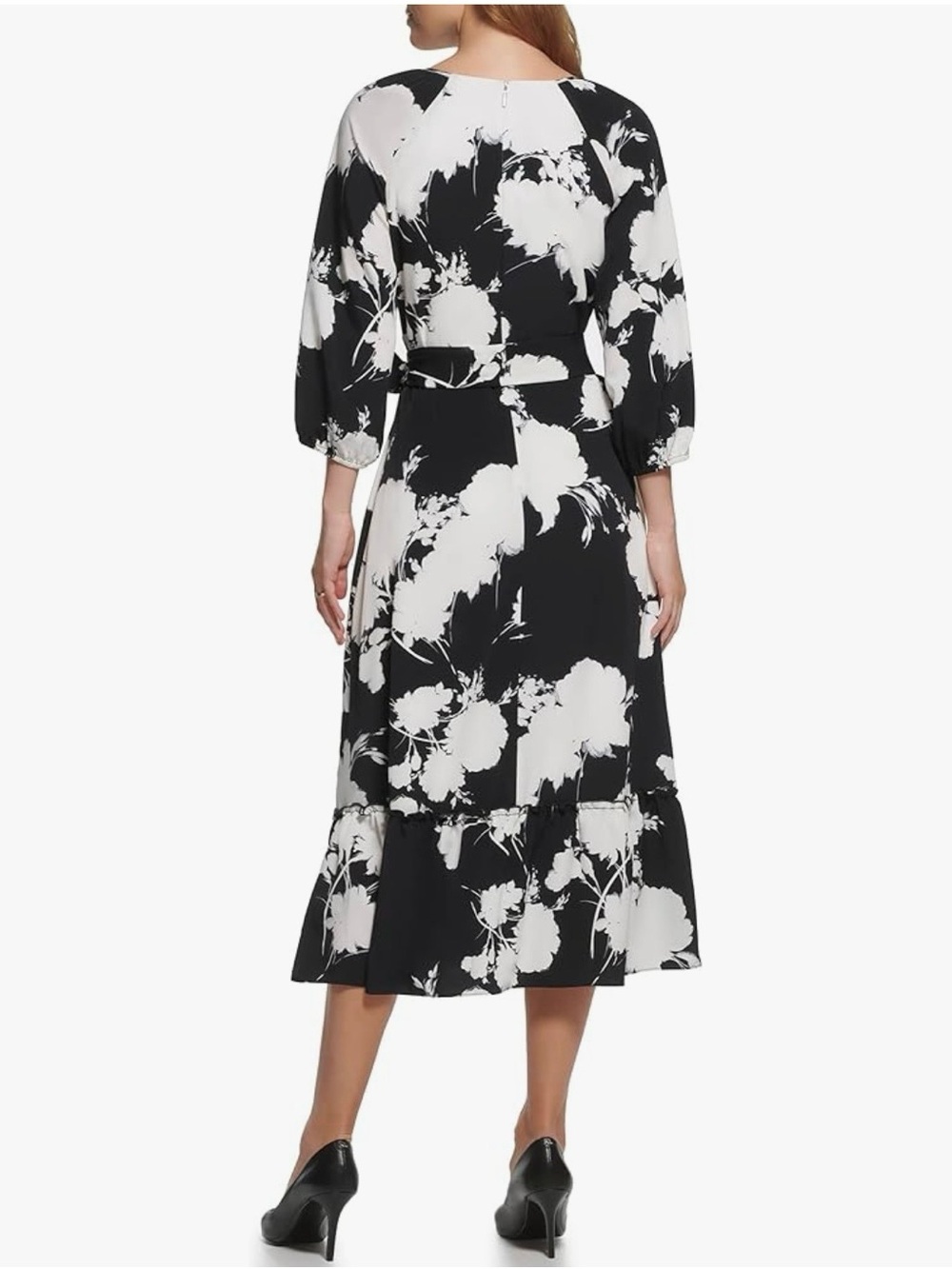 Karl Lagerfeld Paris Black & White Floral Midi Dress Size 6 - Picture 3 of 13